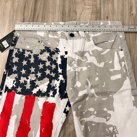 Dant Bulun Mens Straight Fit American Flag Printed Jeans Multicolor Size 34 - Picture 3 of 7